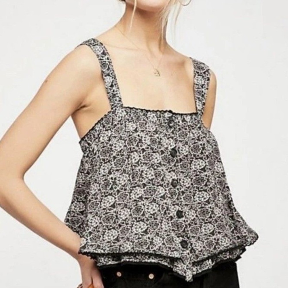 Free People Floral Cold Shoulder Crop Top Medium Boho Cottagecore‎ Festival